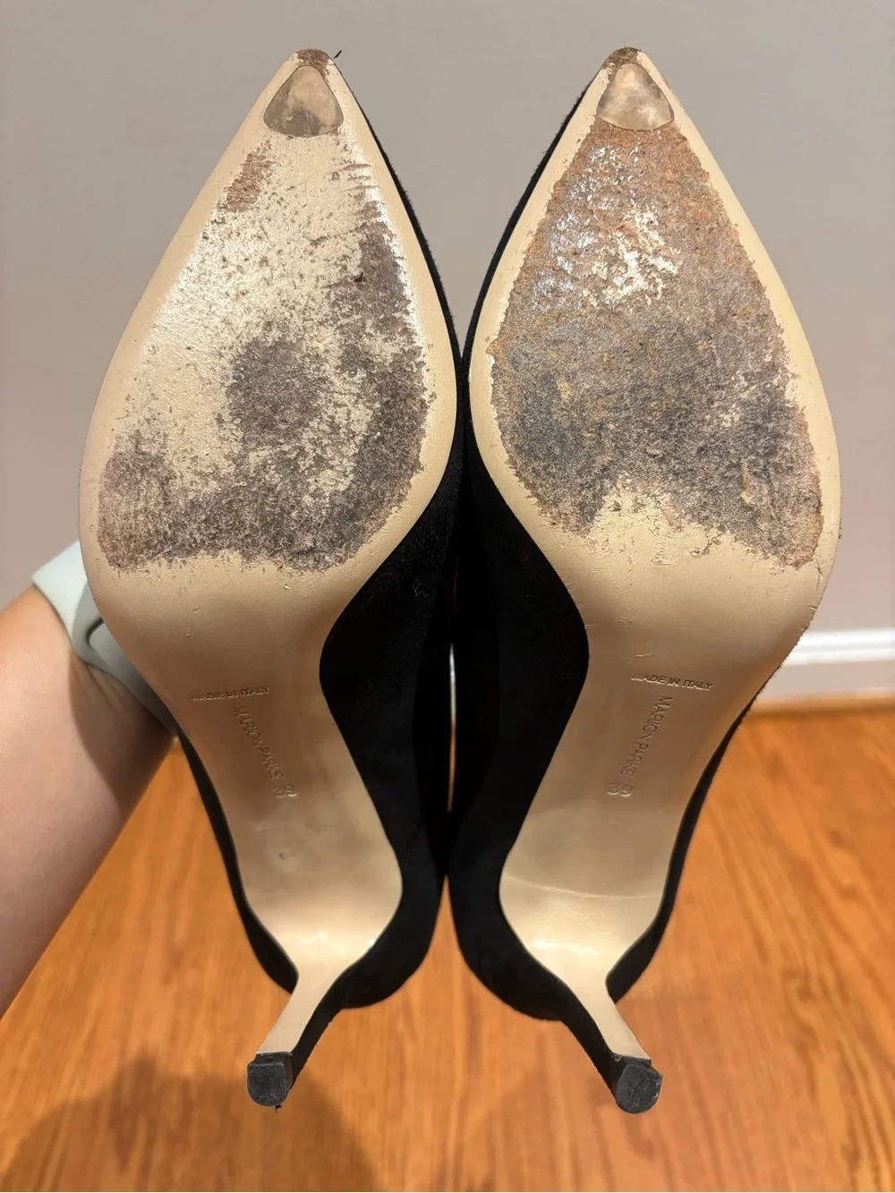 MARION PARKE Black Suede 85 Classic Pointed Toe Pump Women's 39/US 9